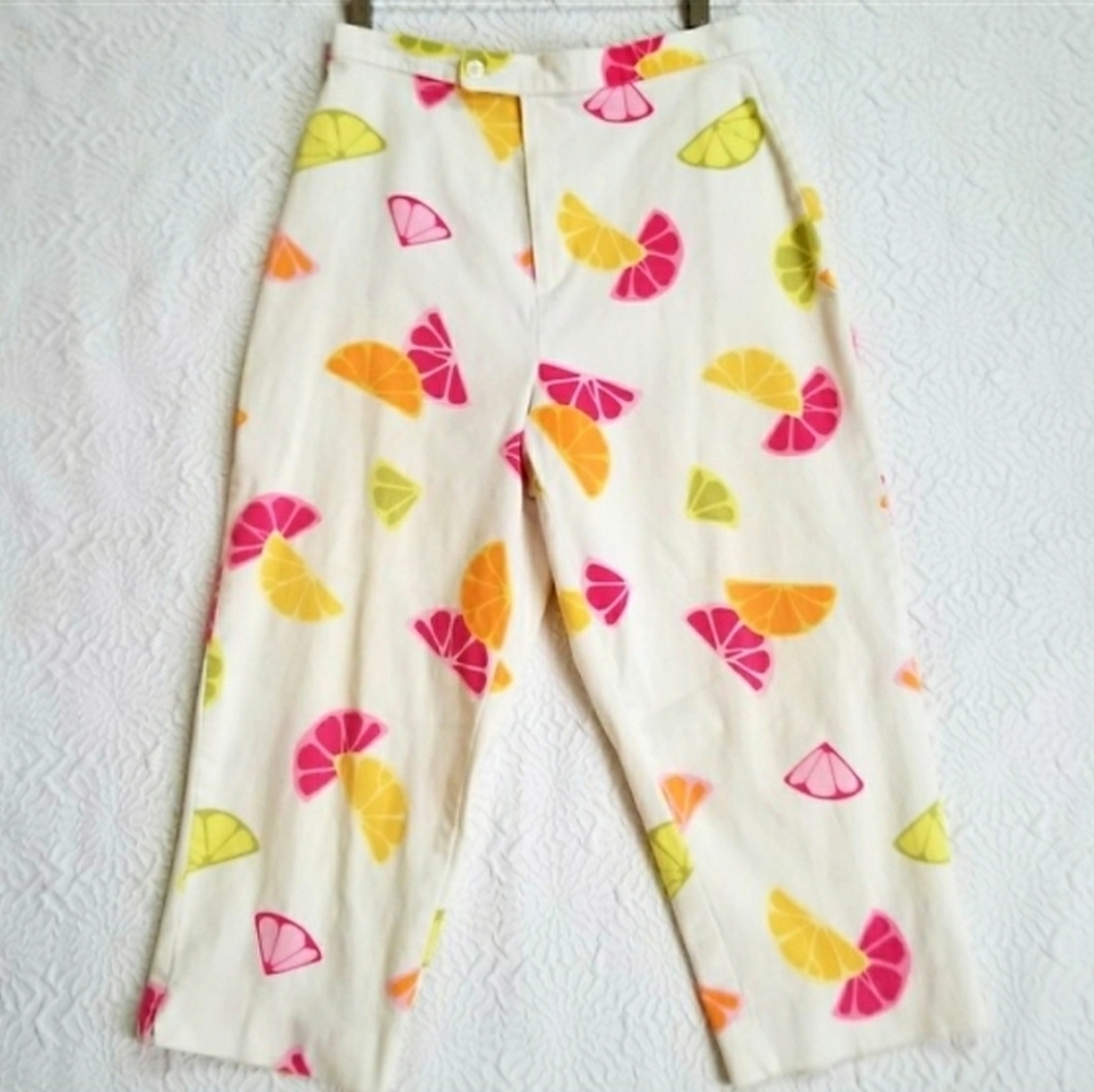 Briggs Vintage Multi Color Citrus Print High-waisted cropped Pants - Picture 3 of 8